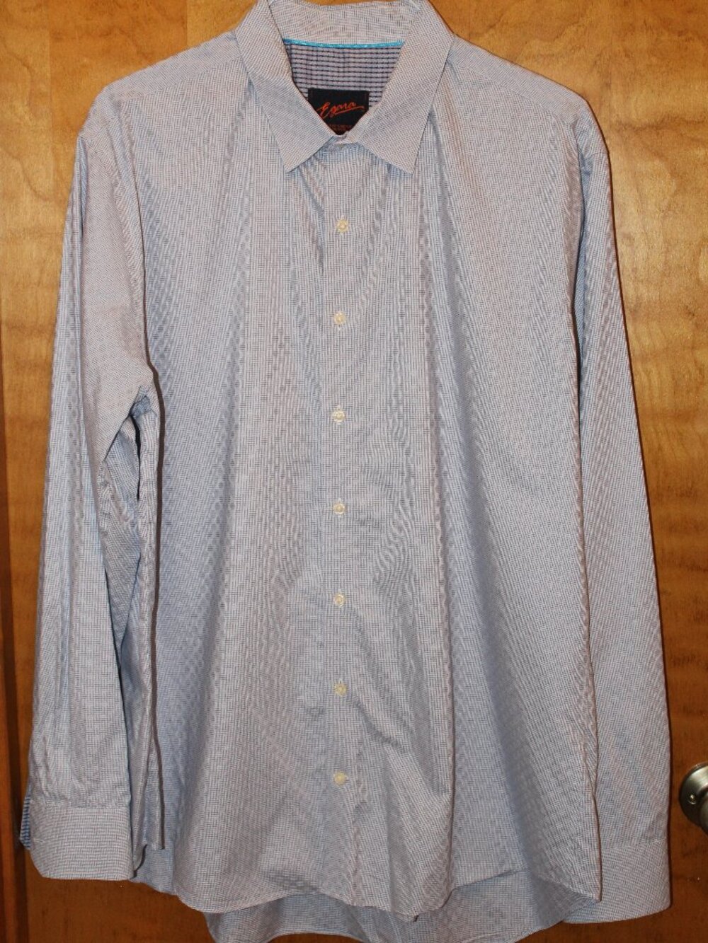 Egara Mens Size 2XLT Geometric Slim Fit Stretch Long Sleeve Blue Shirt #97